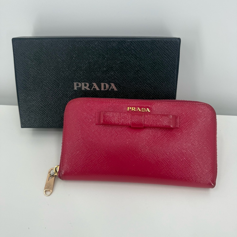 Prada Pink Bow Saffiano Leather Continental Wallet